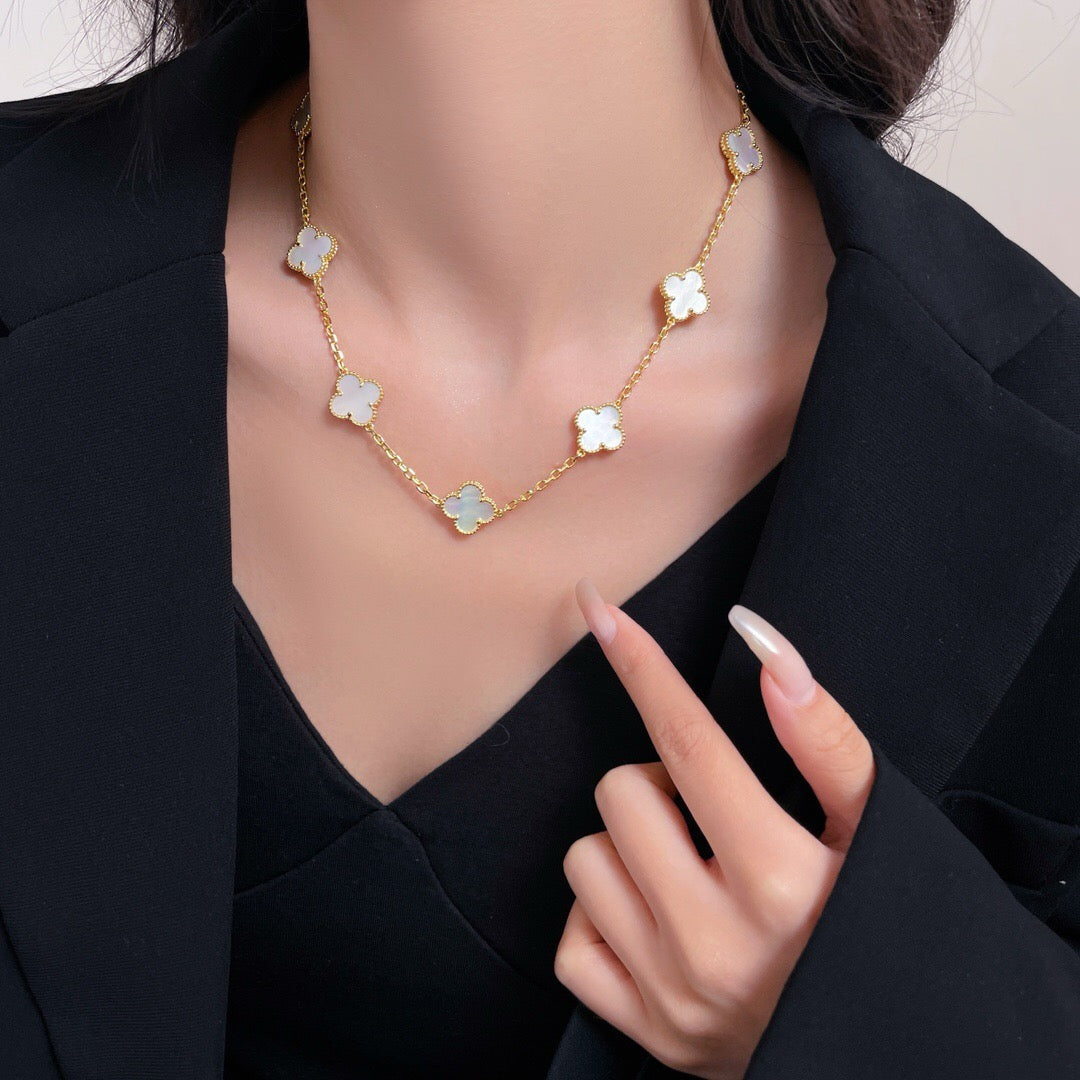 [⭐Hinora Jewelry]CLOVER 10 MOTIFS WHITE MOTHER OF PEARL NECKLACE