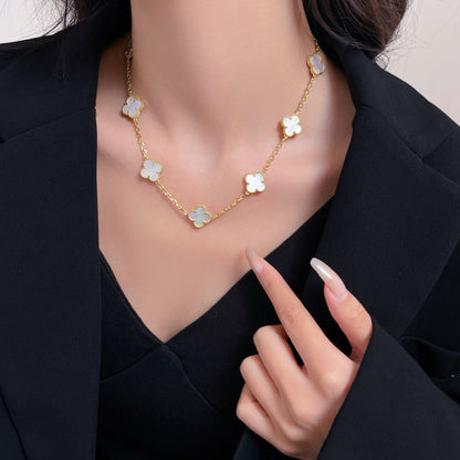 [⭐Hinora Jewelry]CLOVER 10 MOTIFS WHITE MOTHER OF PEARL NECKLACE