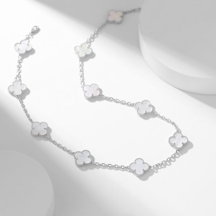 [⭐Hinora Jewelry]CLOVER 10 MOTIFS WHITE MOTHER OF PEARL NECKLACE