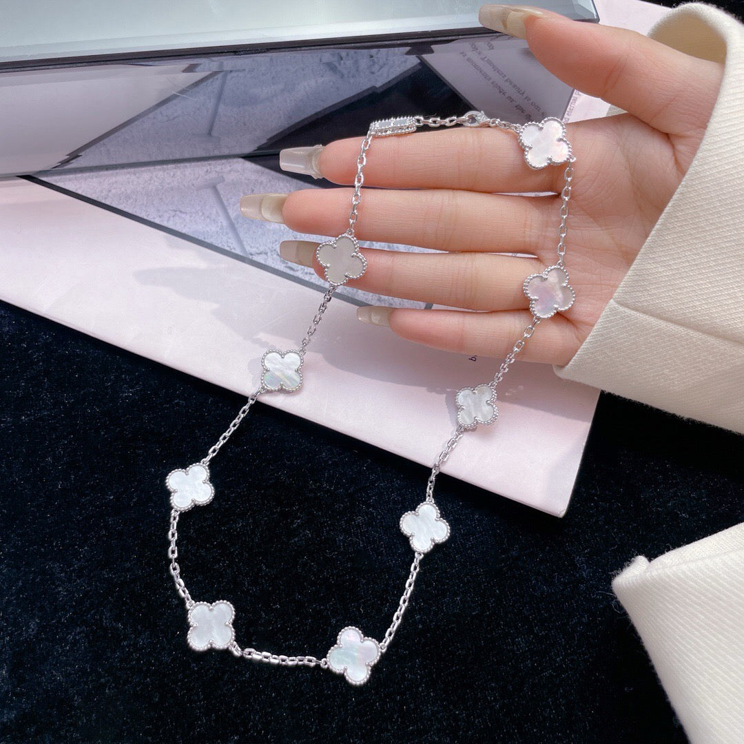 [⭐Hinora Jewelry]CLOVER 10 MOTIFS WHITE MOTHER OF PEARL NECKLACE