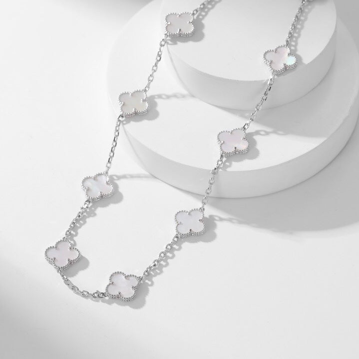 [⭐Hinora Jewelry]CLOVER 10 MOTIFS WHITE MOTHER OF PEARL NECKLACE