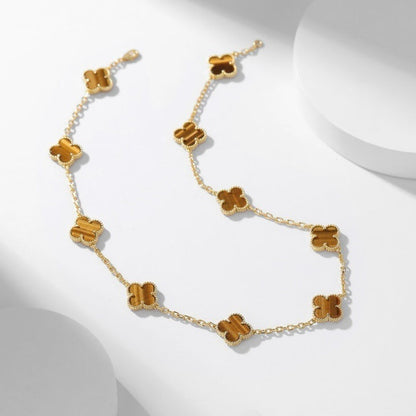 [⭐Hinora Jewelry]CLOVER 10 MOTIFS TIGER EYE NECKLACE