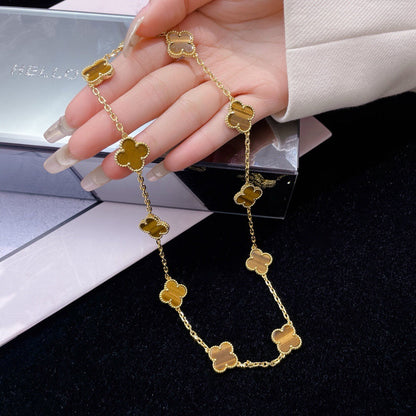 [⭐Hinora Jewelry]CLOVER 10 MOTIFS TIGER EYE NECKLACE