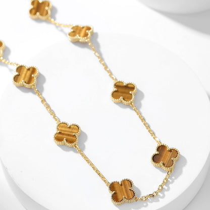 [⭐Hinora Jewelry]CLOVER 10 MOTIFS TIGER EYE NECKLACE