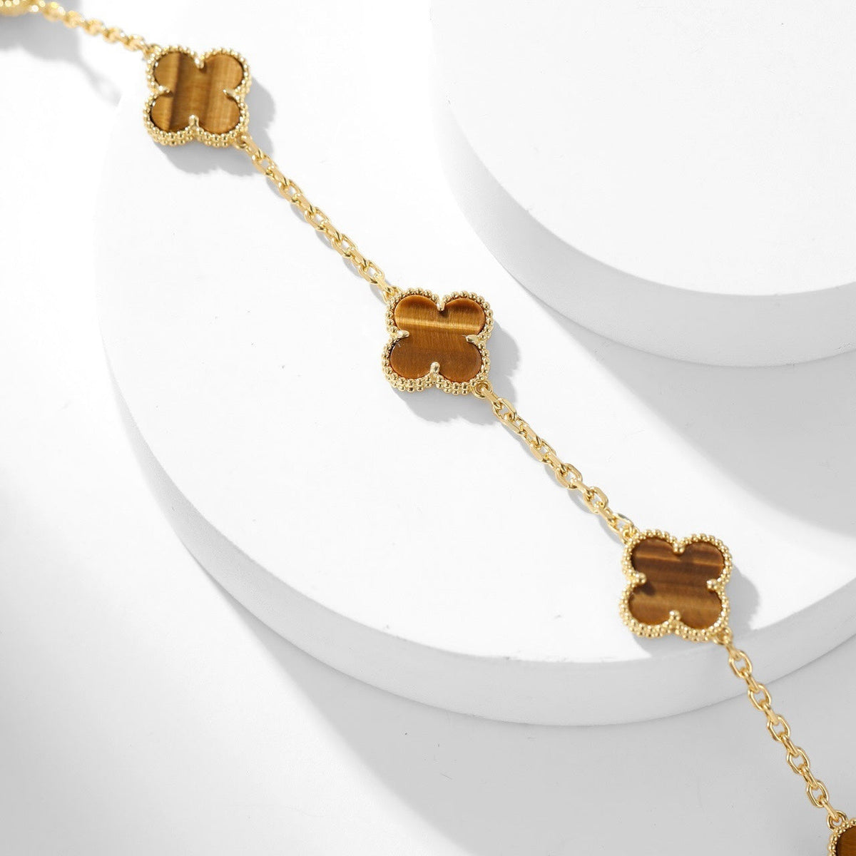 [⭐Hinora Jewelry]CLOVER 10 MOTIFS TIGER EYE NECKLACE