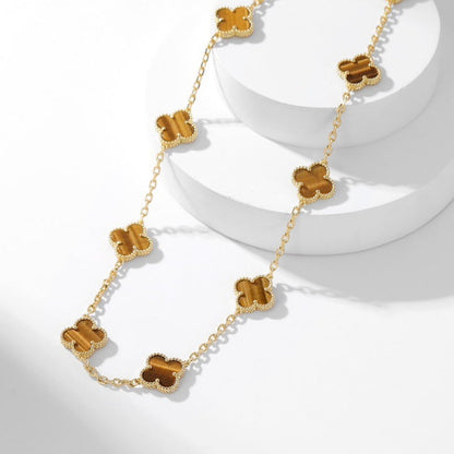 [⭐Hinora Jewelry]CLOVER 10 MOTIFS TIGER EYE NECKLACE