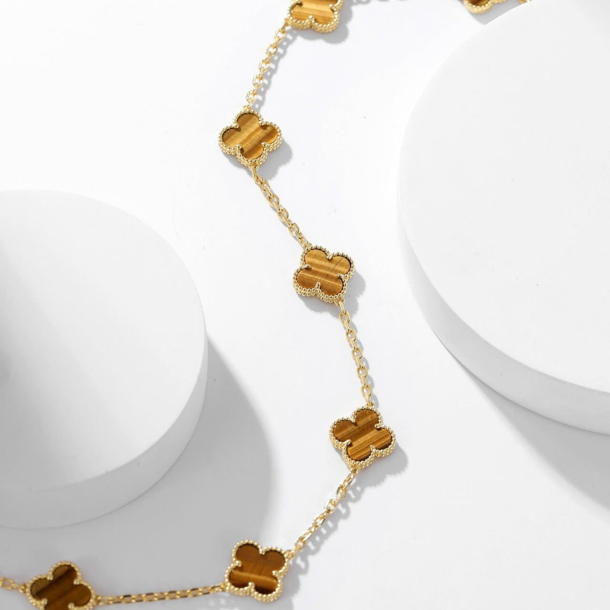 [⭐Hinora Jewelry]CLOVER 10 MOTIFS TIGER EYE NECKLACE