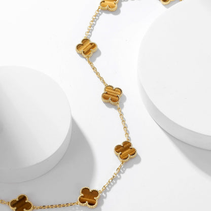 [⭐Hinora Jewelry]CLOVER 10 MOTIFS TIGER EYE NECKLACE