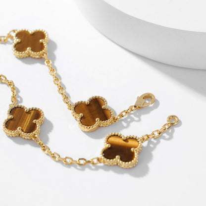 [⭐Hinora Jewelry]CLOVER 10 MOTIFS TIGER EYE NECKLACE