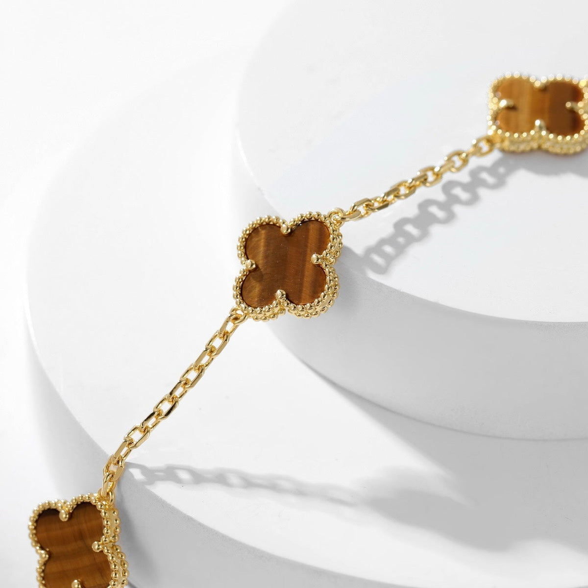 [⭐Hinora Jewelry]CLOVER 10 MOTIFS TIGER EYE NECKLACE
