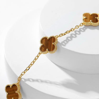 [⭐Hinora Jewelry]CLOVER 10 MOTIFS TIGER EYE NECKLACE