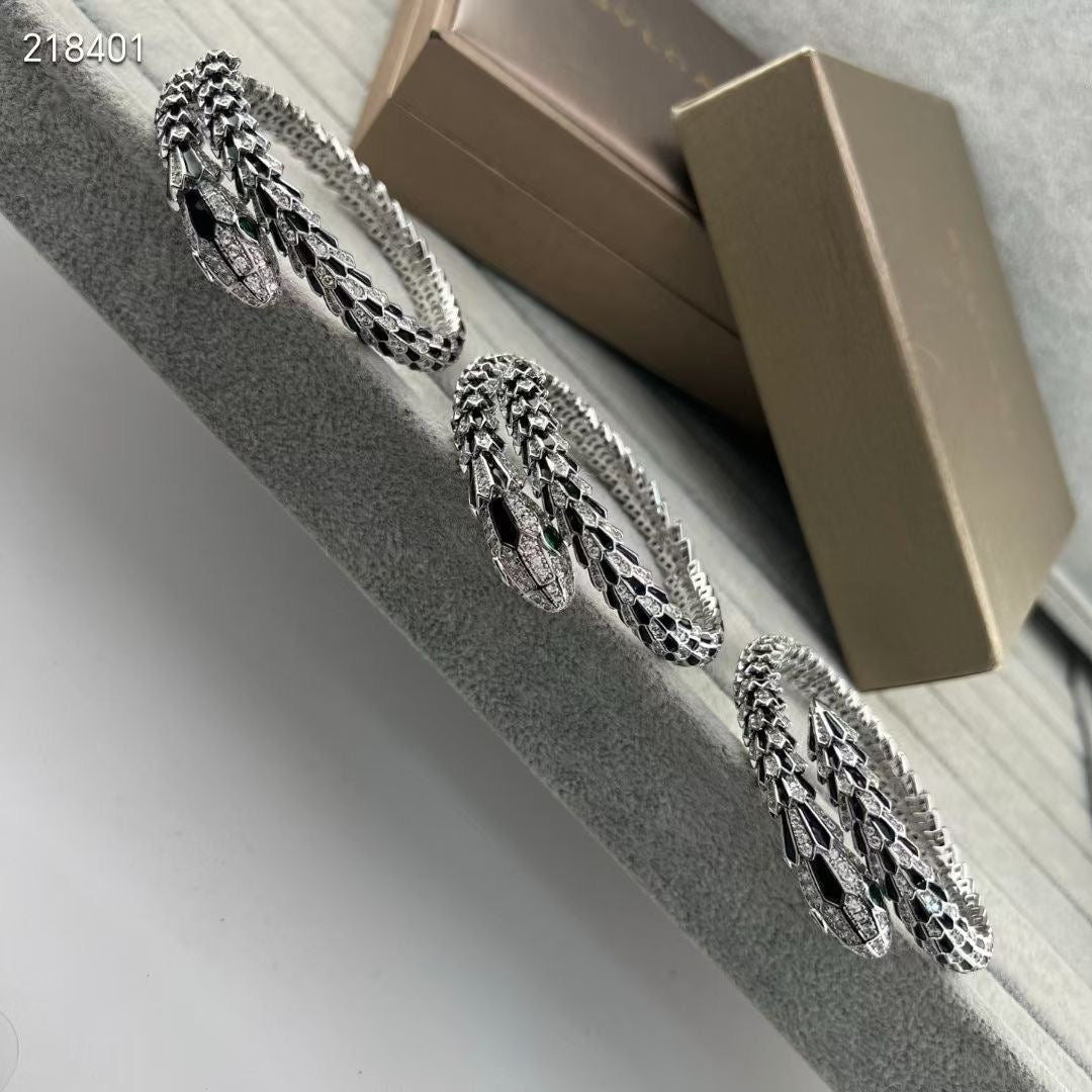 [⭐Hinora Jewelry]NEW OBSIDIAN & DIAMOND SERPENT BRACELET