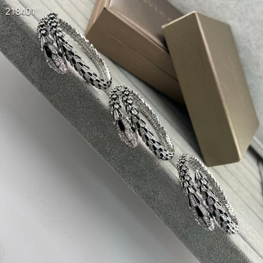 [⭐Hinora Jewelry]NEW OBSIDIAN & DIAMOND SERPENT BRACELET
