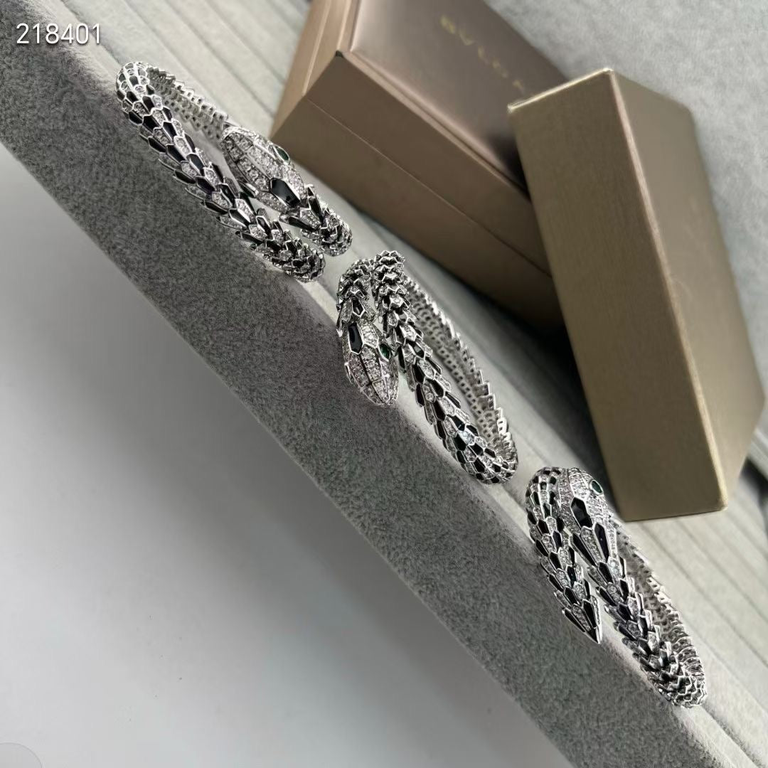 [⭐Hinora Jewelry]NEW OBSIDIAN & DIAMOND SERPENT BRACELET