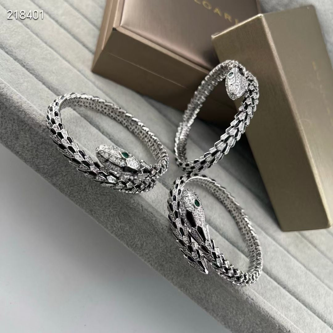 [⭐Hinora Jewelry]NEW OBSIDIAN & DIAMOND SERPENT BRACELET