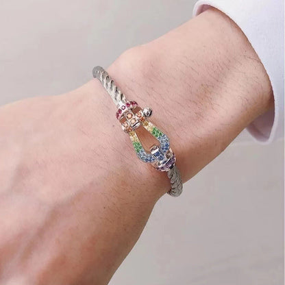 [⭐Hinora Jewelry]FORC LARGE HORSESHOE  COLORED DIAMOND BRACELET SILVER