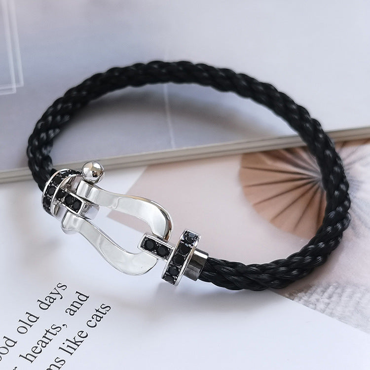 [⭐Hinora Jewelry]FORCE LARGE HORSESHOE BLACK DIAMOND BRACELET SILVER