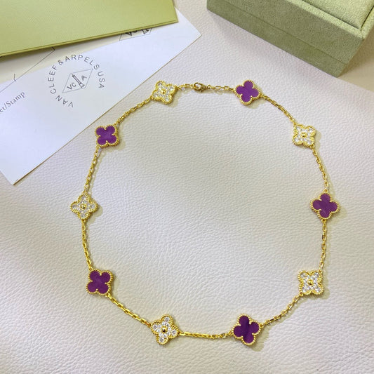 [⭐Hinora Jewelry Jewelry]CLOVER 10 MOTIFS  PURPLE VIOLET DIAMOND NECKLACE