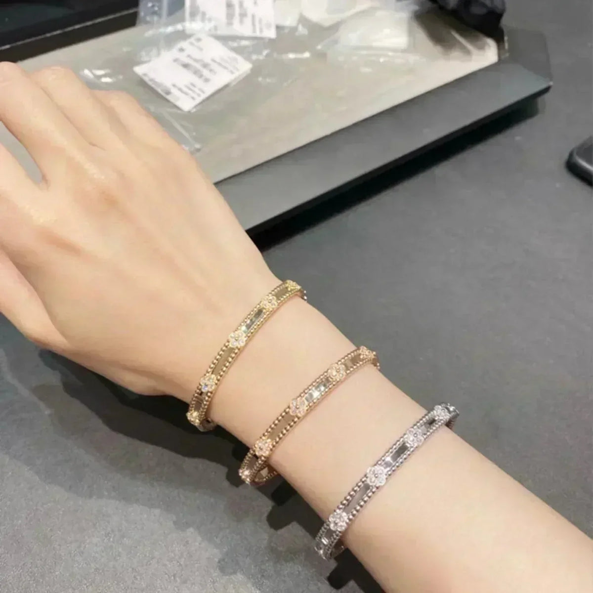 [⭐Hinora Jewelry]CLOVER BRACELET 4MM DIAMONDS