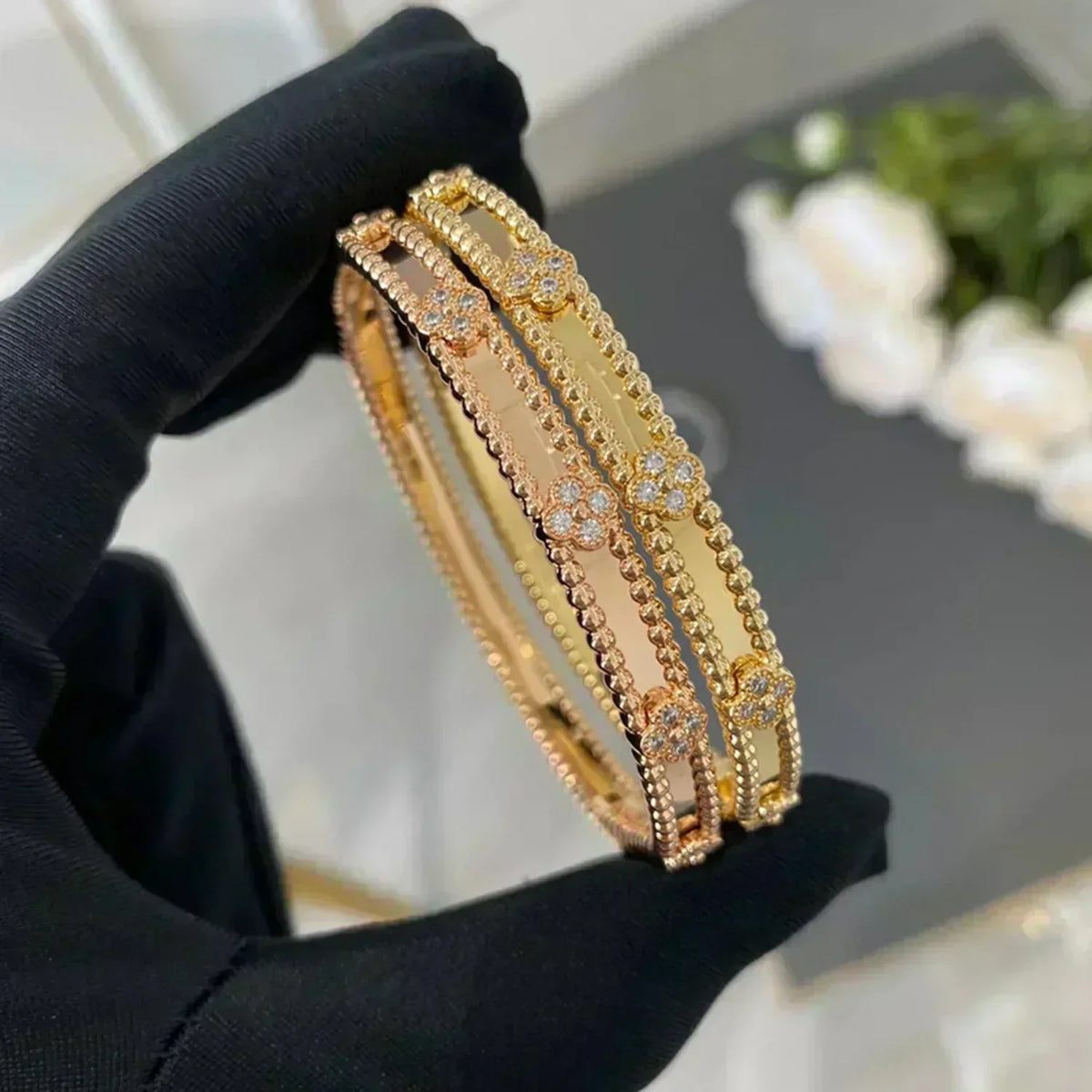 [⭐Hinora Jewelry]CLOVER BRACELET 4MM DIAMONDS