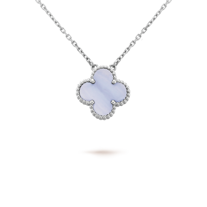[⭐Hinora Jewelry]CLOVER 15MM BLUE CHALCEDONY NECKLACE SILVER