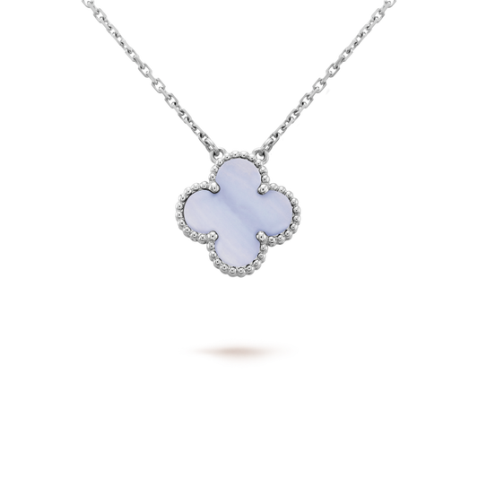 [⭐Hinora Jewelry]CLOVER 15MM BLUE CHALCEDONY NECKLACE SILVER