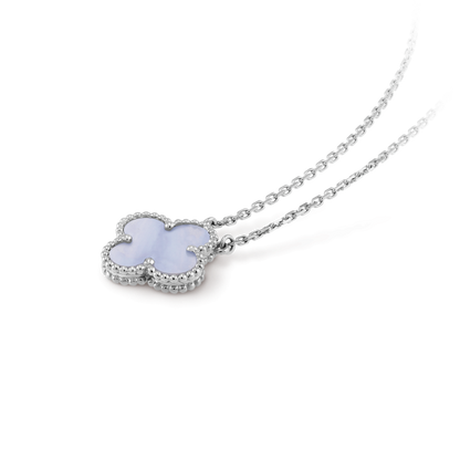 [⭐Hinora Jewelry]CLOVER 15MM BLUE CHALCEDONY NECKLACE SILVER