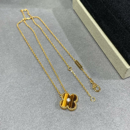 [⭐Hinora Jewelry]CLOVER 15MM DIAMOND AND YELLOW TIGER'S EYE AGATE necklace