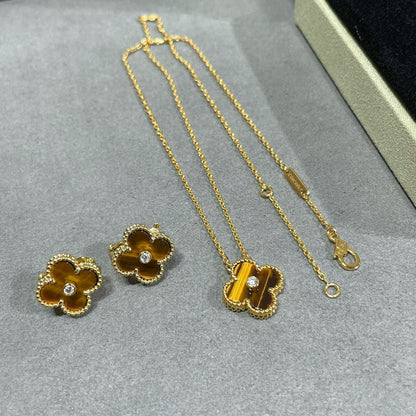 [⭐Hinora Jewelry]CLOVER 15MM DIAMOND AND YELLOW TIGER'S EYE AGATE necklace