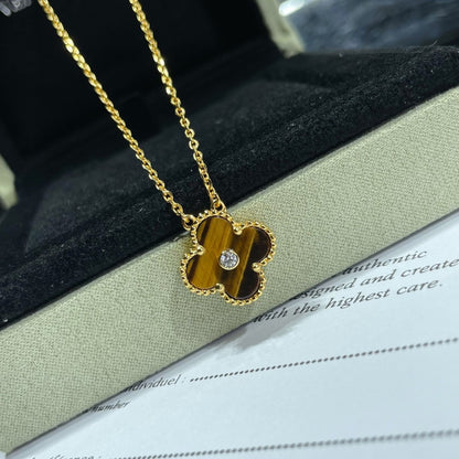 [⭐Hinora Jewelry]CLOVER 15MM DIAMOND AND YELLOW TIGER'S EYE AGATE necklace