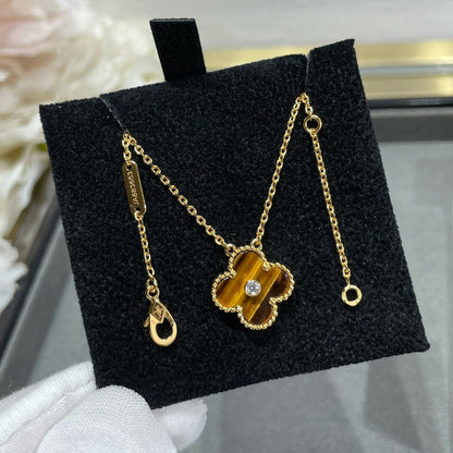 [⭐Hinora Jewelry]CLOVER 15MM DIAMOND AND YELLOW TIGER'S EYE AGATE necklace