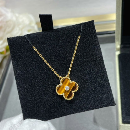 [⭐Hinora Jewelry]CLOVER 15MM DIAMOND AND YELLOW TIGER'S EYE AGATE necklace