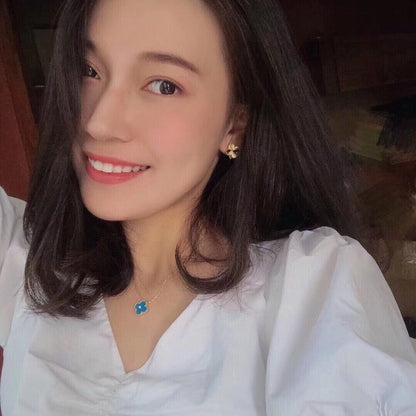[⭐Hinora Jewelry]CLOVER 15MM DIAMOND AND BLUE AGATE NECKLACE