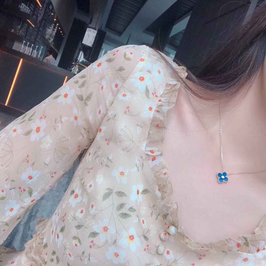 [⭐Hinora Jewelry]CLOVER 15MM DIAMOND AND BLUE AGATE NECKLACE