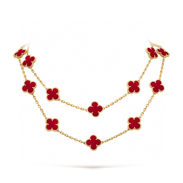 [⭐Hinora Jewelry]CLOVER 20 MOTIFS CARNELIAN NECKLACE