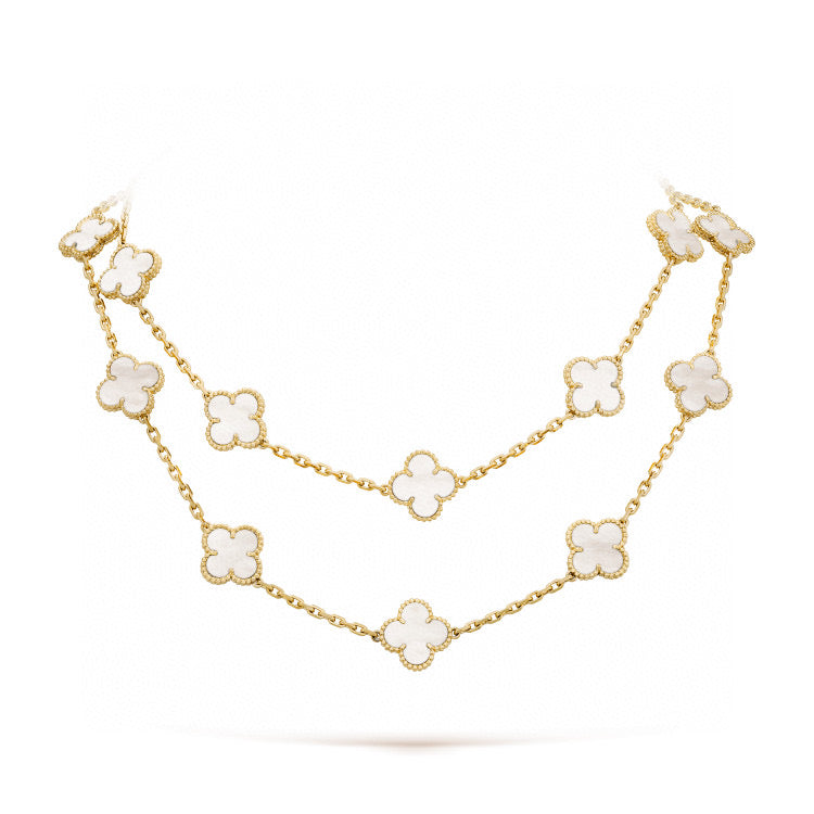 [⭐Hinora Jewelry]CLOVER 20 MOTIFS WHITE MOP NECKLACE