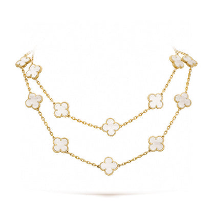 [⭐Hinora Jewelry]CLOVER 20 MOTIFS WHITE MOP NECKLACE