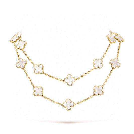 [⭐Hinora Jewelry]CLOVER 20 MOTIFS WHITE MOP NECKLACE