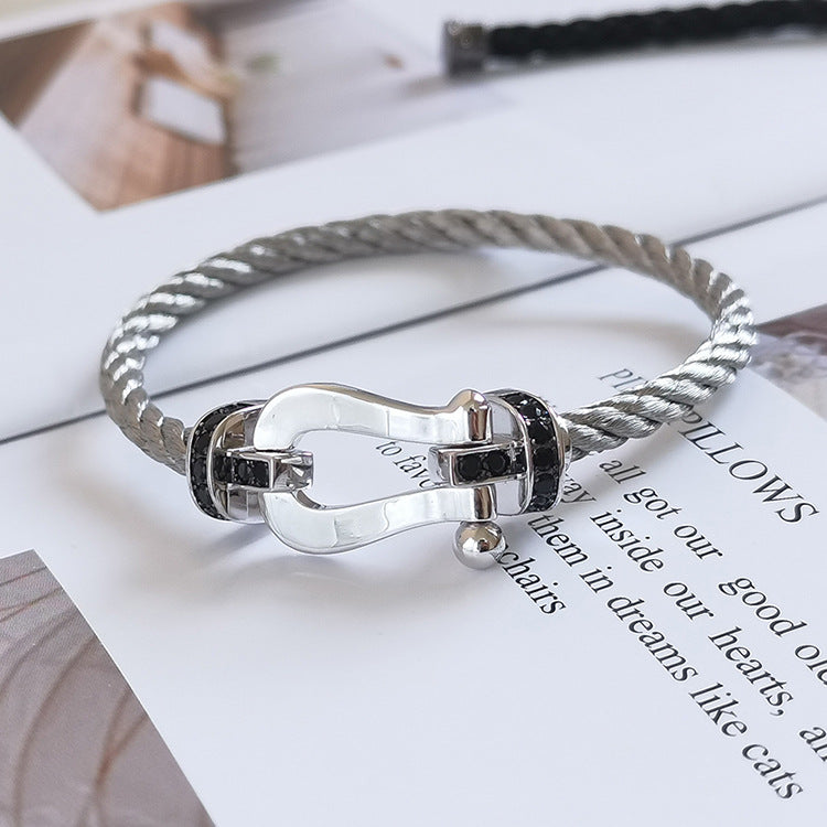 [⭐Hinora Jewelry]FORCE LARGE HORSESHOE BLACK DIAMOND BRACELET SILVER