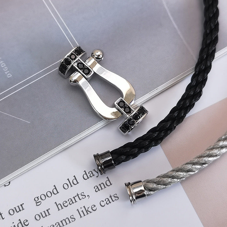 [⭐Hinora Jewelry]FORCE LARGE HORSESHOE BLACK DIAMOND BRACELET SILVER