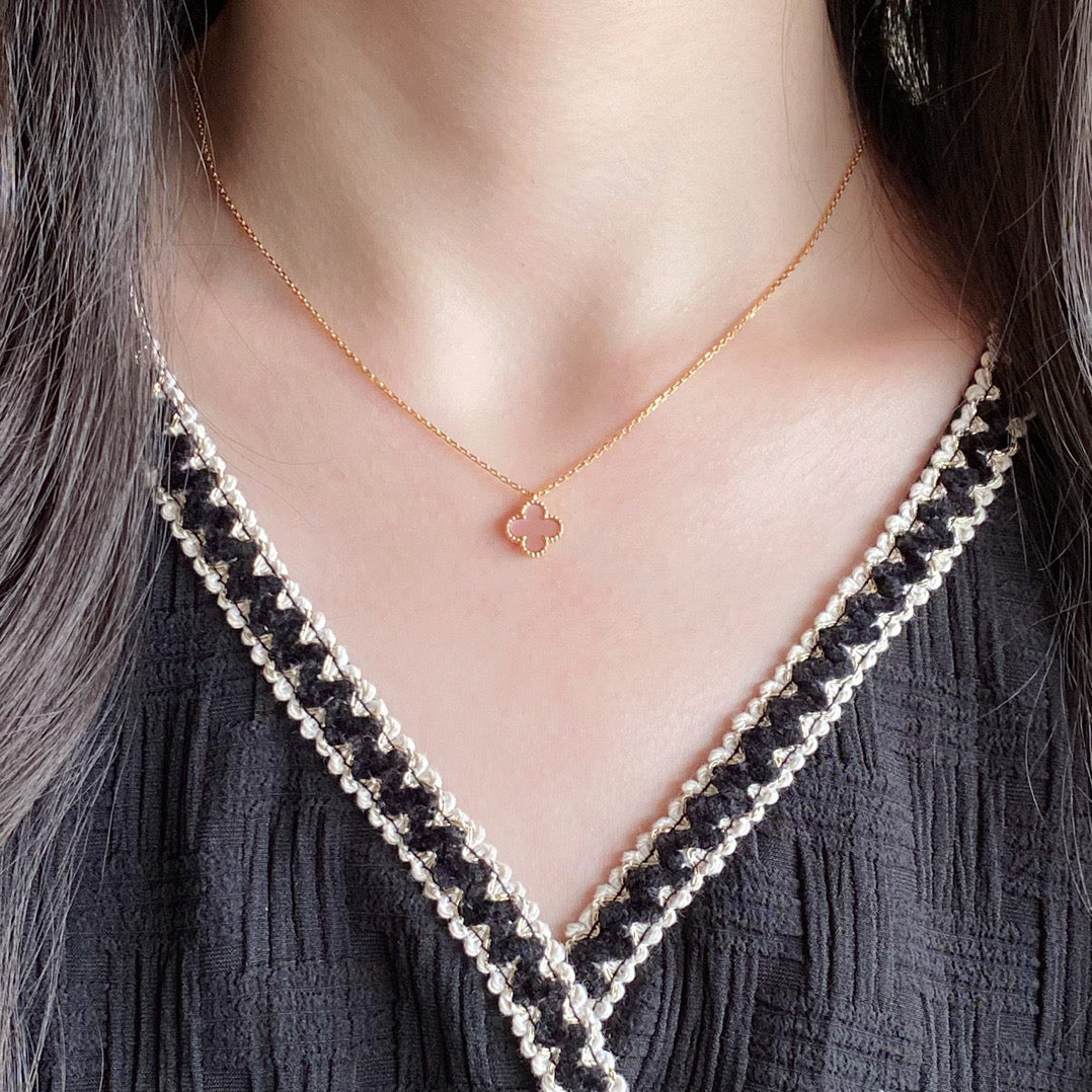 [⭐Hinora Jewelry]CLOVER 15MM PINK MOTHER-OF-PEARL SINGLE FLOWER NECKLACE