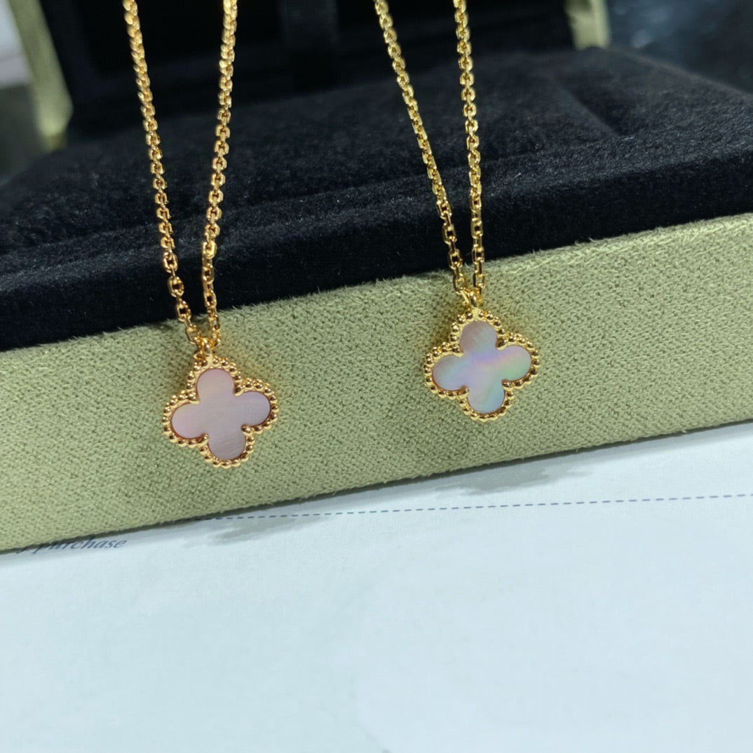 [⭐Hinora Jewelry]CLOVER 15MM PINK MOTHER-OF-PEARL SINGLE FLOWER NECKLACE