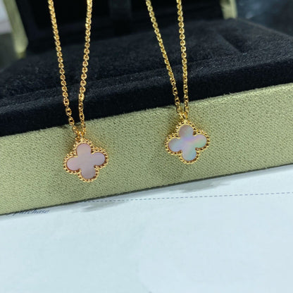 [⭐Hinora Jewelry]CLOVER 15MM PINK MOTHER-OF-PEARL SINGLE FLOWER NECKLACE