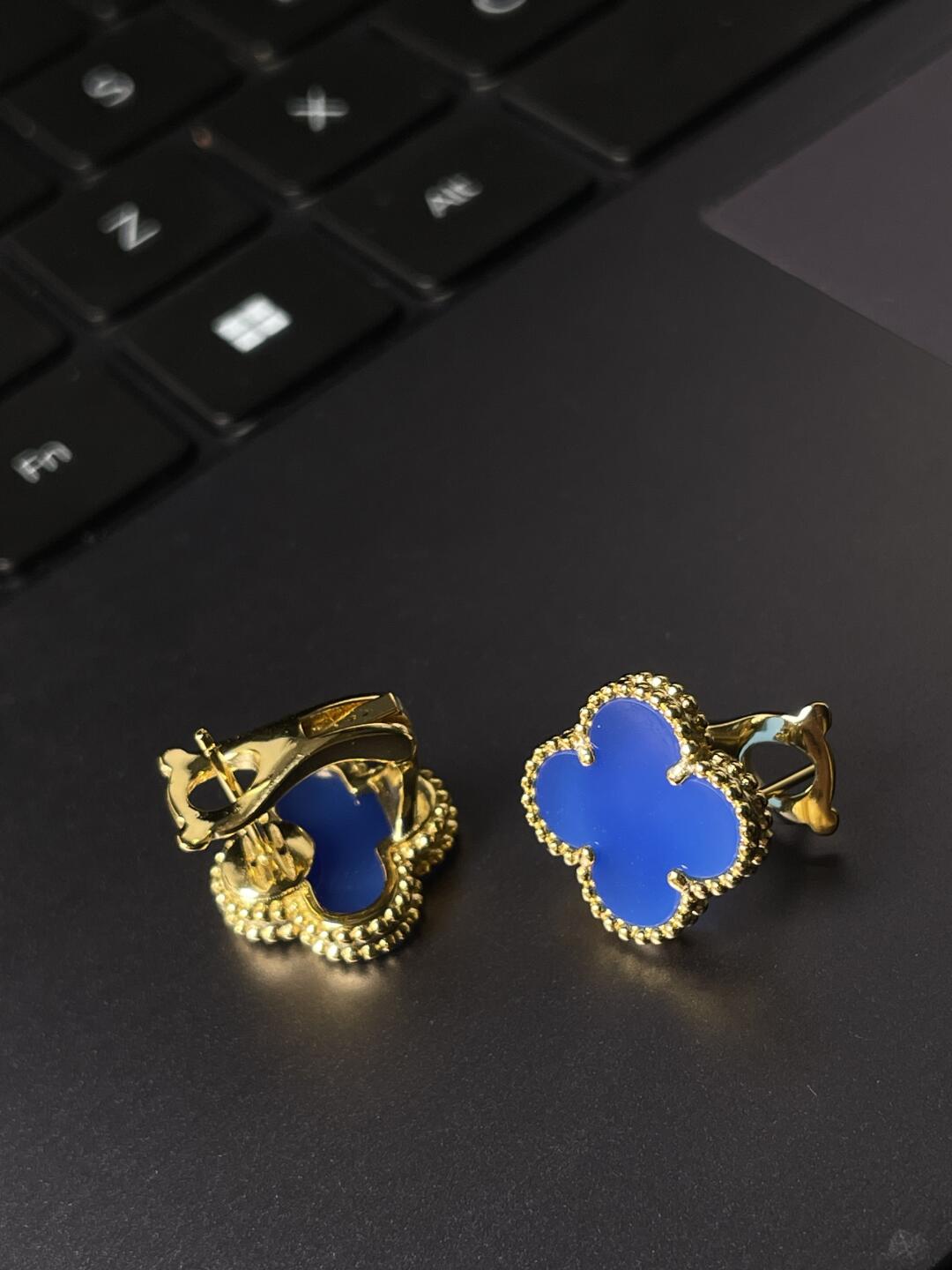 [⭐Hinora Jewelry] CLOVER LARGE (20mm) 1 MOTIFS BLUE MOP STUD EARRINGS