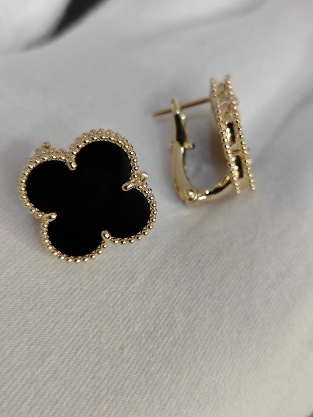 [⭐Hinora Jewelry]CLOVER 20MM BLACK MOP EARRINGS
