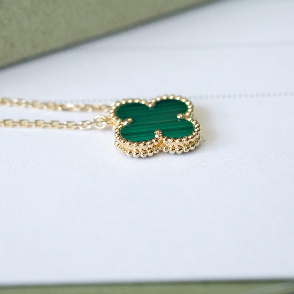 [⭐Hinora Jewelry]CLOVER 15MM MALACHITE SINGLE FLOWER  NECKLACE