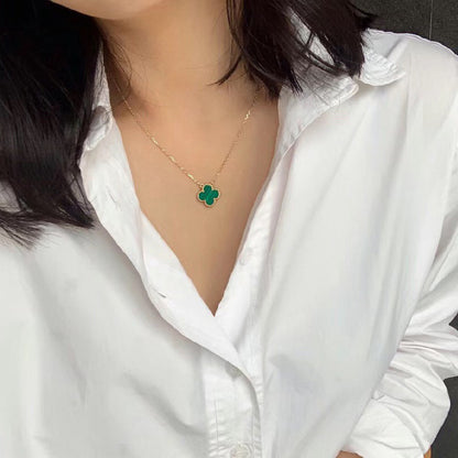 [⭐Hinora Jewelry]CLOVER 15MM MALACHITE SINGLE FLOWER  NECKLACE