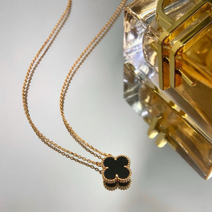 [⭐Hinora Jewelry]CLOVER 15MM BLACK ONYX SINGLE FLOWER NECKLACE