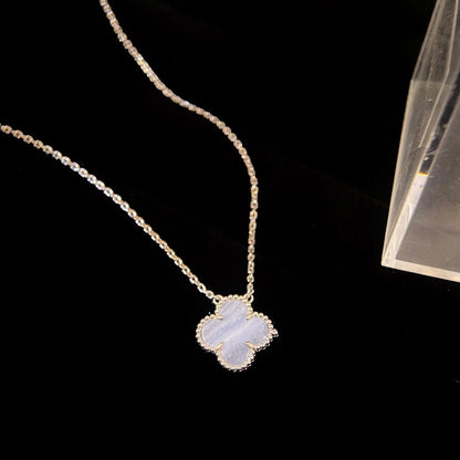[⭐Hinora Jewelry]CLOVER 15MM BLUE CHALCEDONY NECKLACE SILVER
