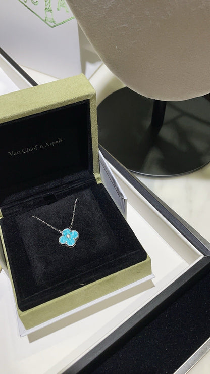 [⭐Hinora Jewelry]CLOVER 15MM DIAMOND SVRES PORCELAIN  NECKLACE SILVER
